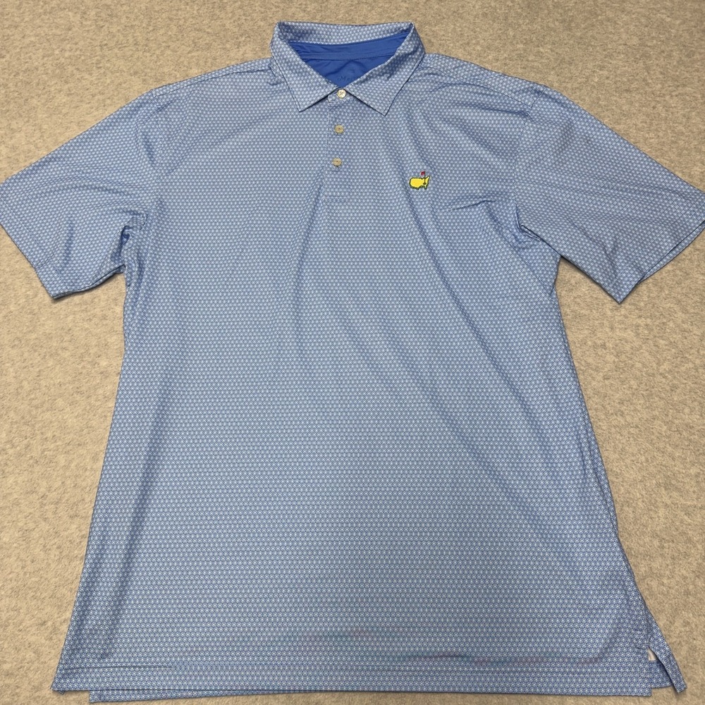 Masters Tech Polo Shirt Mens XL Blue Geometric Golf Logo Performance Stretch Top